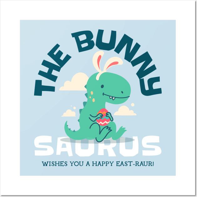 Happy Easter Cute Dinosaur Easter Egg Hunt Wall Art by Tip Top Tee's